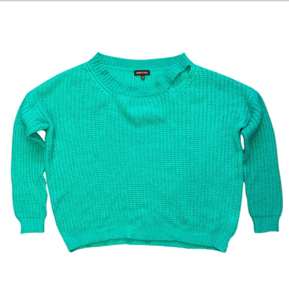 Swoop Neck Teal Sweater - Picture 4 of 12